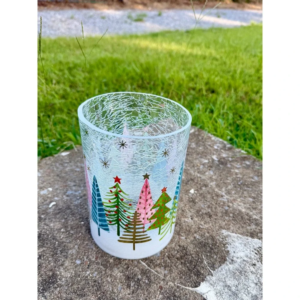 Yankee Candle Crackle Trees Glass Jar Holder Multi Color Christmas Holiday